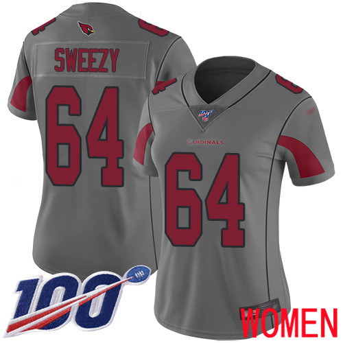Arizona Cardinals Limited Silver Women J.R. Sweezy Jersey NFL Football #64 100th Season Inverted Legend